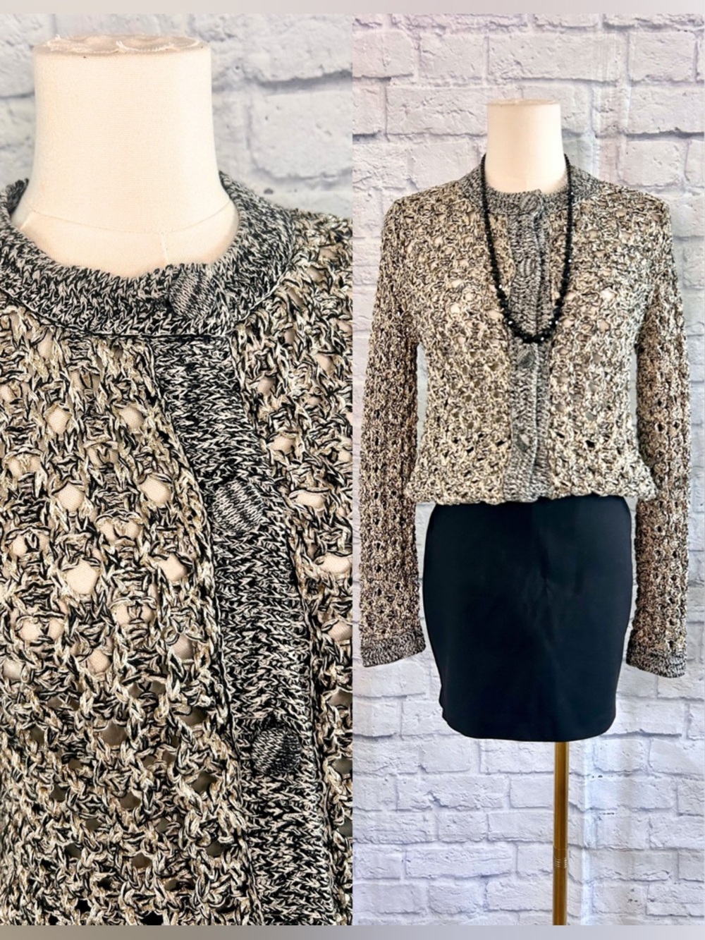 2 Piece Career Outfit ZARA Gold Black Textured Sweater Black Mini Skirt Office